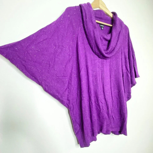 Rafaella Woman Purple Sparkle Cowl Neck Bat Wing Sweater Plus Size 1X Metallic - Picture 6 of 11
